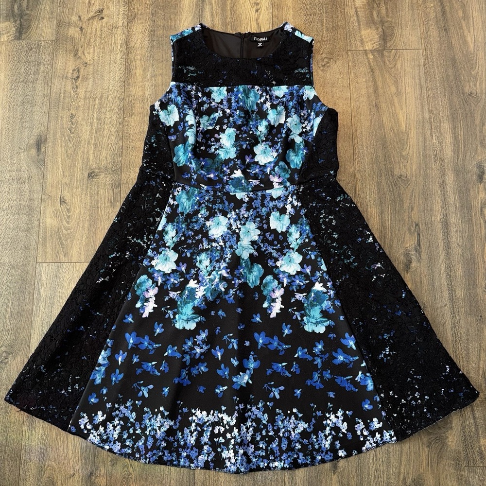Roz & Ali Fit & Flair Dress Sz 18 Zip Up Knee Length Floral Lace Summer Party